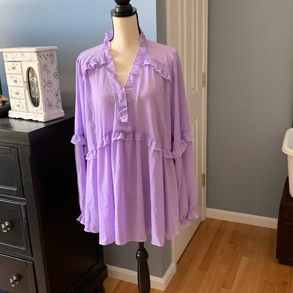 Lavender Ruffled V-Neck Women’s Blouse